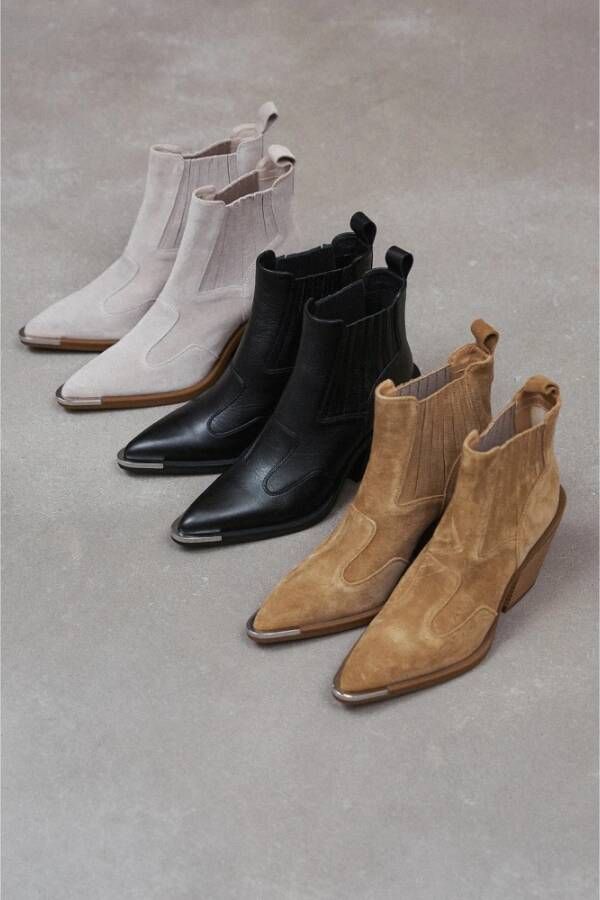 Estro Luxe Beige Cowboy Laarzen Italiaans Velours Beige Dames