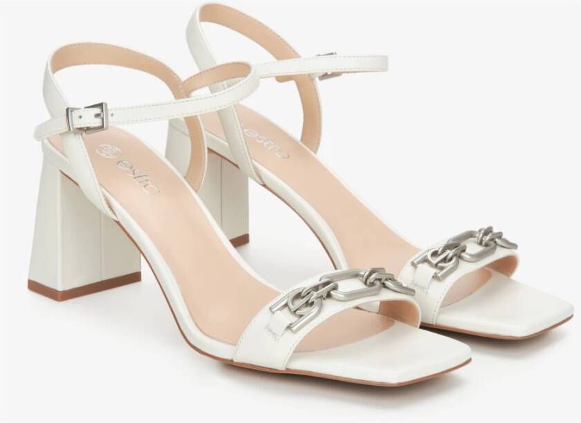 Estro Dames Melkachtig-Beige Blokhak Sandalen gemaakt van Echt Leer Er00114746 Beige Dames