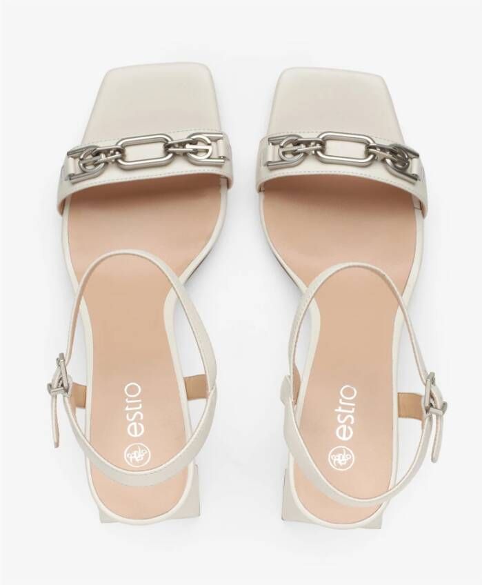 Estro Dames Melkachtig-Beige Blokhak Sandalen gemaakt van Echt Leer Er00114746 Beige Dames