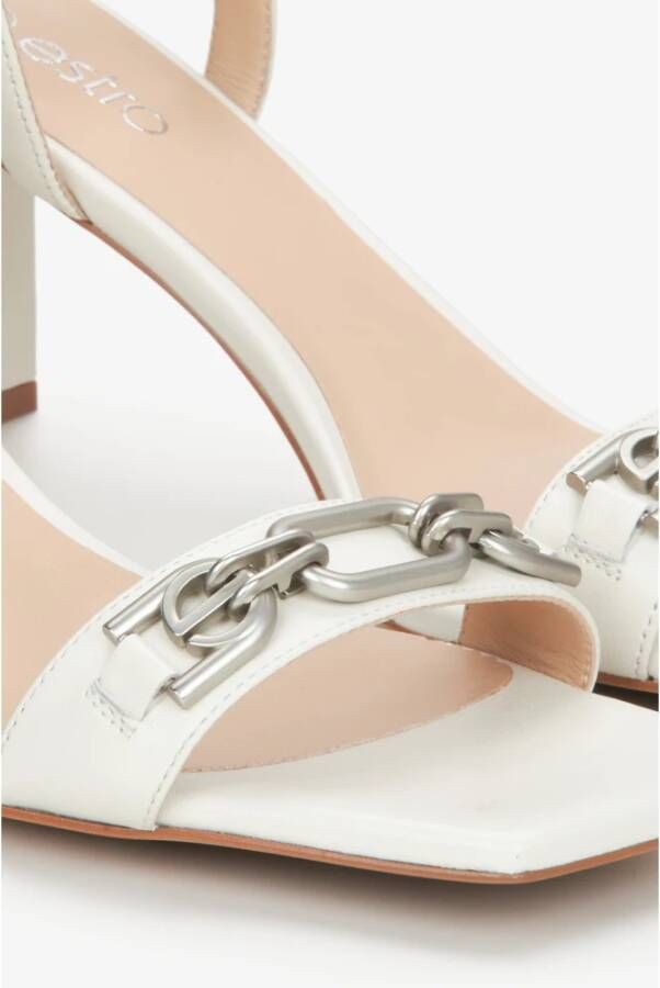 Estro Dames Melkachtig-Beige Blokhak Sandalen gemaakt van Echt Leer Er00114746 Beige Dames