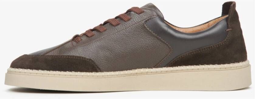 Estro Heren bruine lage sneakers gemaakt van premium Italiaans leer en velours Er00115642 Brown Heren