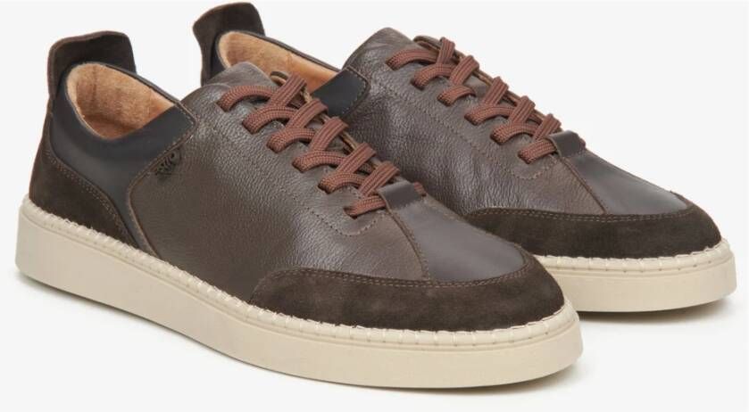 Estro Heren bruine lage sneakers gemaakt van premium Italiaans leer en velours Er00115642 Brown Heren