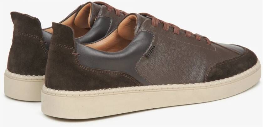 Estro Heren bruine lage sneakers gemaakt van premium Italiaans leer en velours Er00115642 Brown Heren