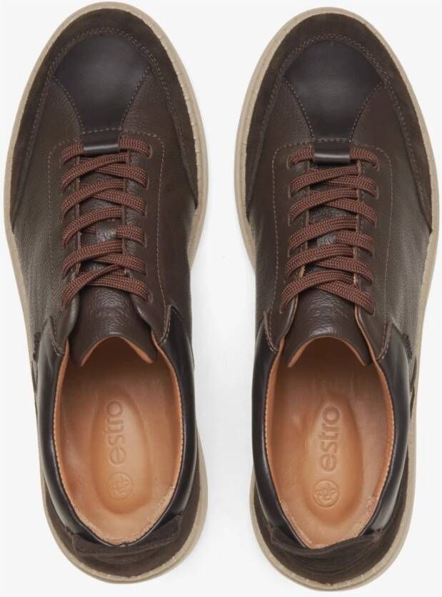 Estro Heren bruine lage sneakers gemaakt van premium Italiaans leer en velours Er00115642 Brown Heren