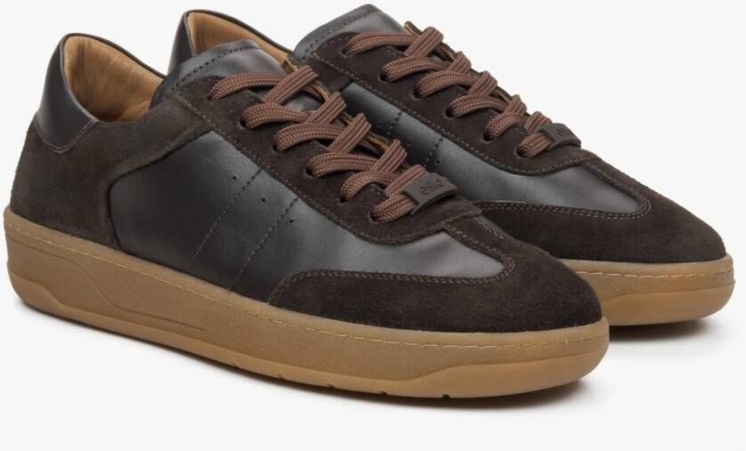 Estro Dames Bruine Sneakers gemaakt van Italiaans Echt Leer en Velours Er00115729 Brown Dames