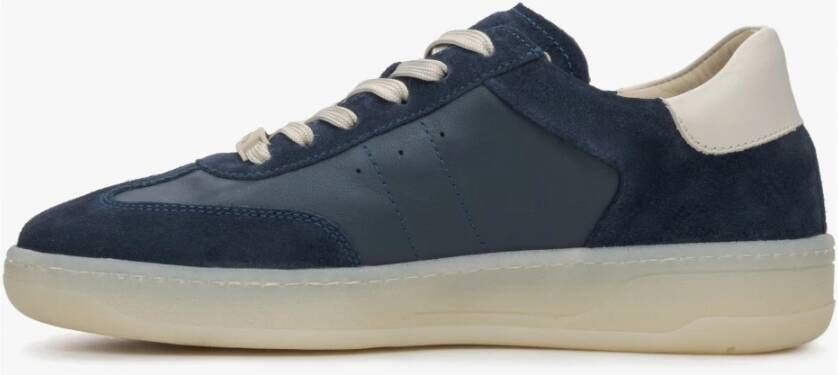 Estro Dames Donkerblauwe Lage Sneakers met Beige Details gemaakt van Italiaans Echt Leer en Velours Er00115731 Blue Dames