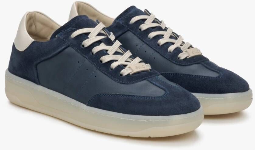 Estro Dames Donkerblauwe Lage Sneakers met Beige Details gemaakt van Italiaans Echt Leer en Velours Er00115731 Blue Dames