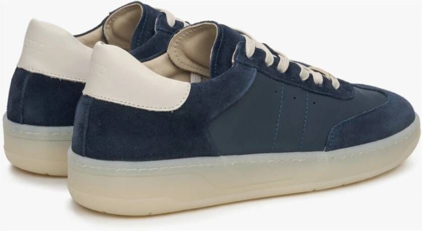 Estro Dames Donkerblauwe Lage Sneakers met Beige Details gemaakt van Italiaans Echt Leer en Velours Er00115731 Blue Dames