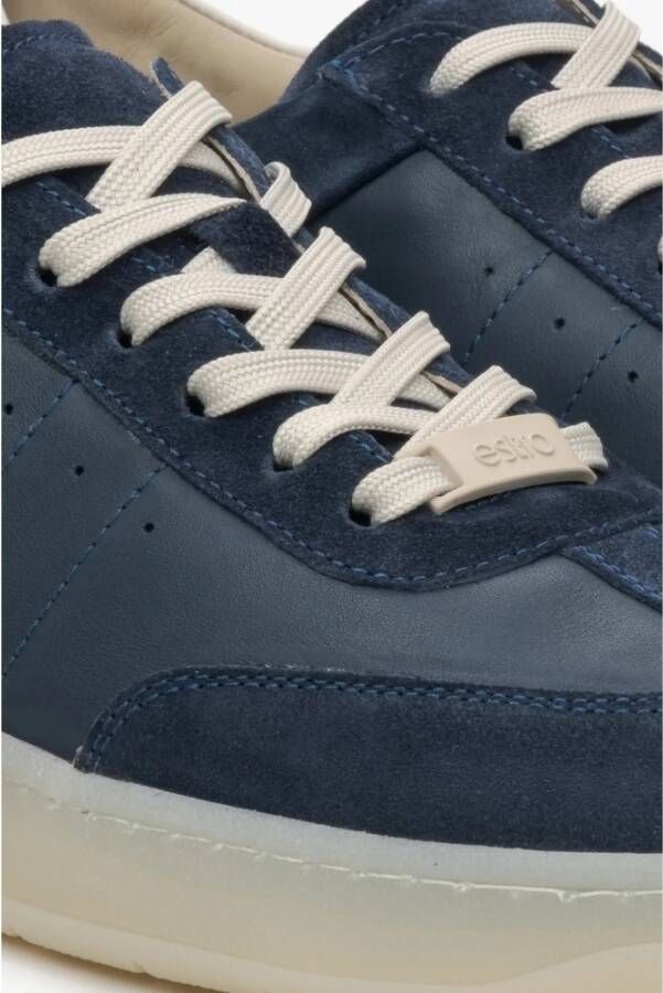 Estro Dames Donkerblauwe Lage Sneakers met Beige Details gemaakt van Italiaans Echt Leer en Velours Er00115731 Blue Dames