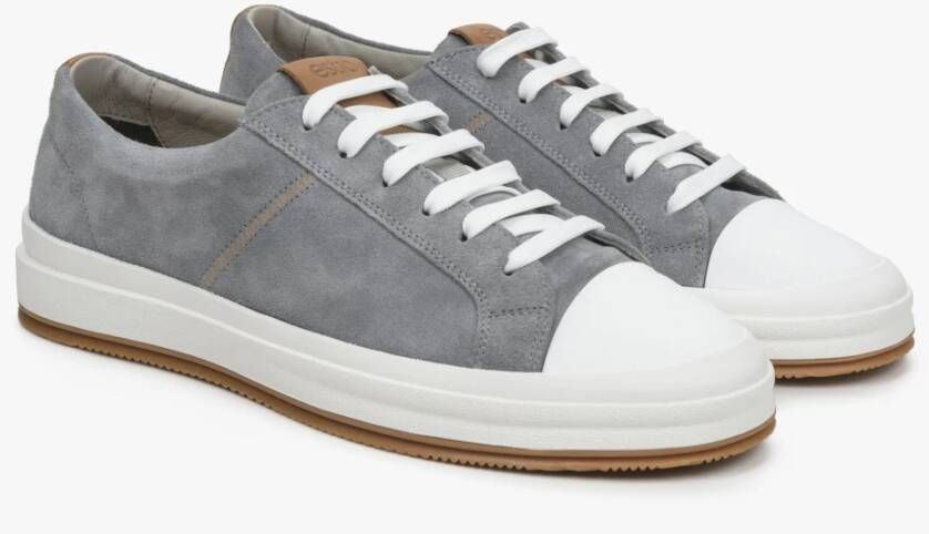 Estro Heren Grijze Lage Sneakers gemaakt van Italiaans Echt Velours Er00114574 Gray Heren