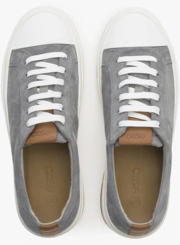 Estro Heren Grijze Lage Sneakers gemaakt van Italiaans Echt Velours Er00114574 Gray Heren