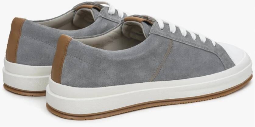 Estro Heren Grijze Lage Sneakers gemaakt van Italiaans Echt Velours Er00114574 Gray Heren