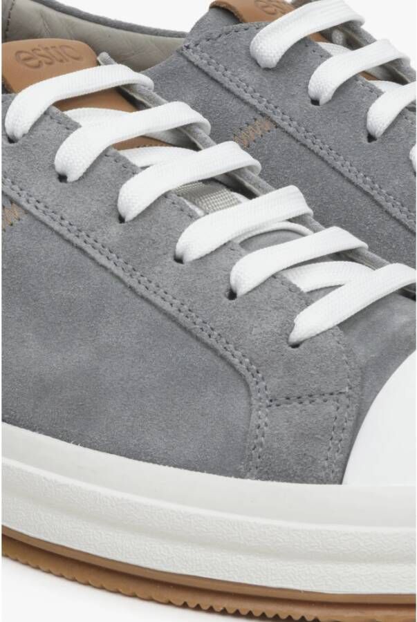 Estro Heren Grijze Lage Sneakers gemaakt van Italiaans Echt Velours Er00114574 Gray Heren