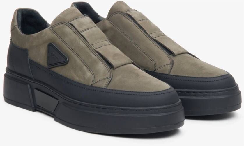 Estro Heren Slip-On Sneakers gemaakt van Echt Groen Nubuck Er00113806 Multicolor Heren