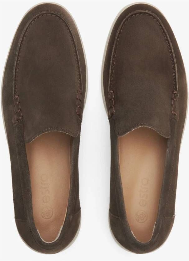 Estro Luxe Saddle Brown Velours Loafers Brown Dames