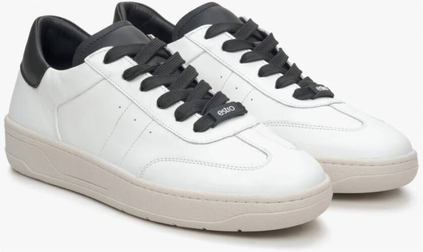 Estro Dames Witte Sneakers met Zwarte Details gemaakt van Italiaans Echt Leer Er00115730 White Dames