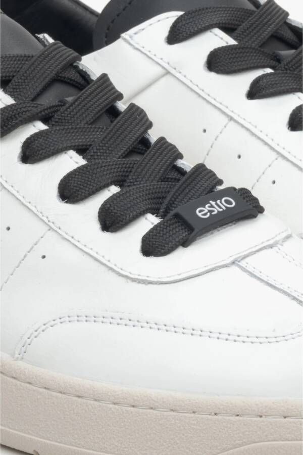 Estro Dames Witte Sneakers met Zwarte Details gemaakt van Italiaans Echt Leer Er00115730 White Dames