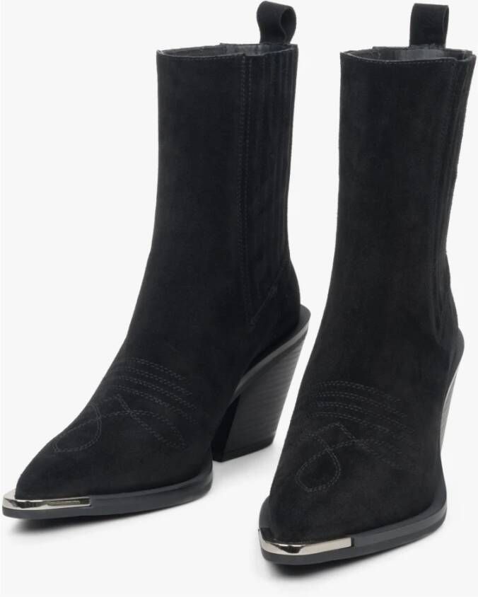 Estro Luxe Zwarte Cowboy Laarzen Italiaans Velours Black Dames