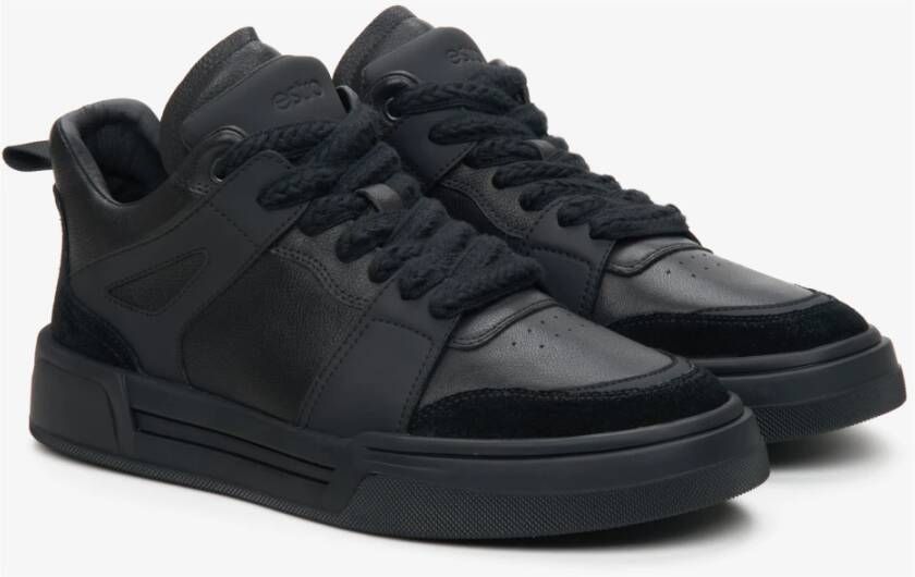 Estro Heren Zwarte High-Top Sneakers gemaakt van Echt Leer en Suède Er00114368 Black Heren