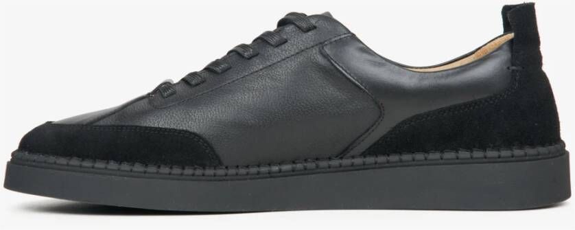 Estro Heren Zwarte Lage Sneakers gemaakt van Premium Italiaans Leer en Velours Er00115641 Black Heren