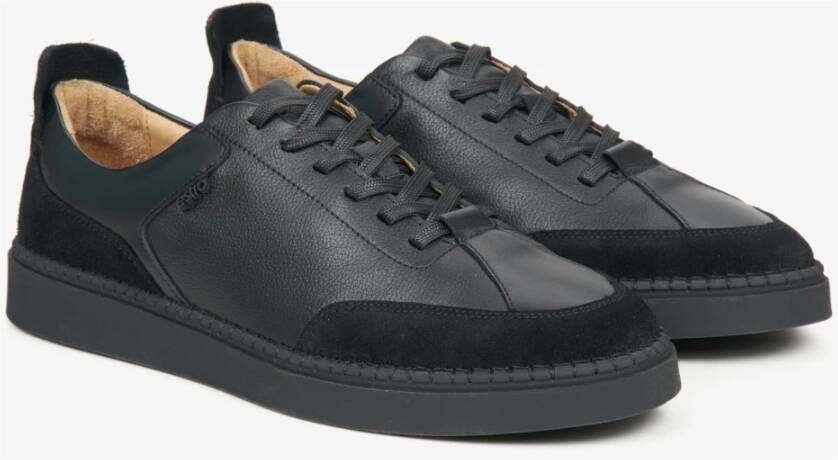 Estro Heren Zwarte Lage Sneakers gemaakt van Premium Italiaans Leer en Velours Er00115641 Black Heren