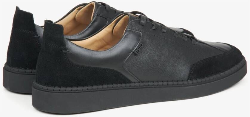 Estro Heren Zwarte Lage Sneakers gemaakt van Premium Italiaans Leer en Velours Er00115641 Black Heren