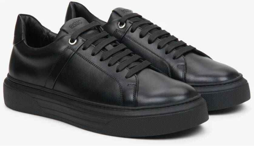 Estro Luxe Zwarte Leren Sneakers Black Heren