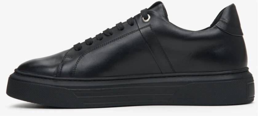 Estro Luxe Zwarte Leren Sneakers Black Heren