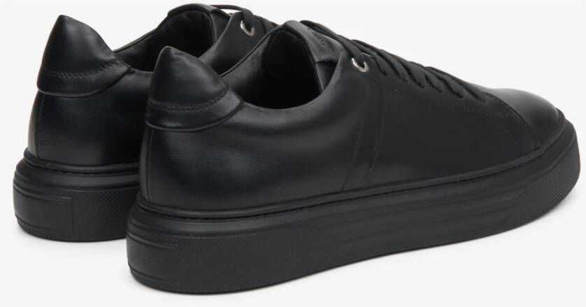 Estro Luxe Zwarte Leren Sneakers Black Heren