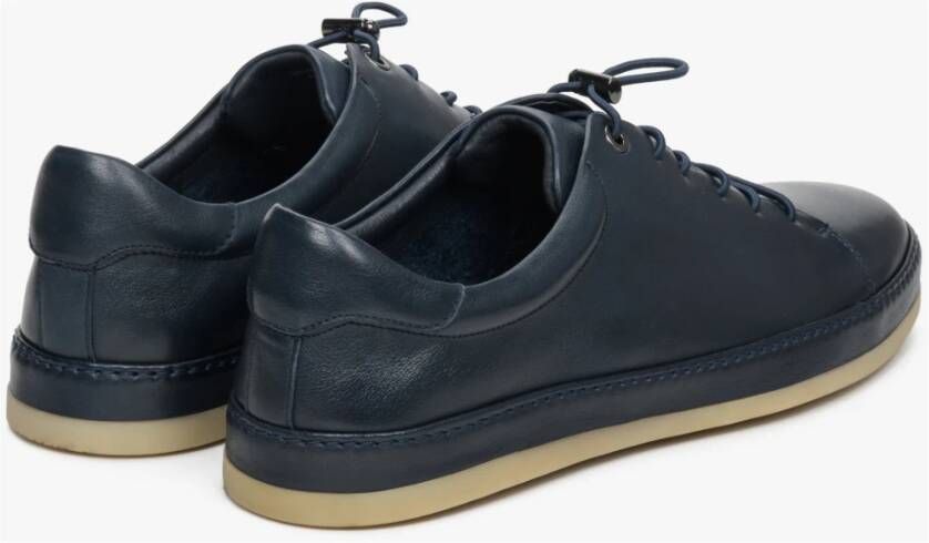 Estro Heren Marineblauwe Lage Sneakers gemaakt van Echt Leer Er00112559 Blue Heren