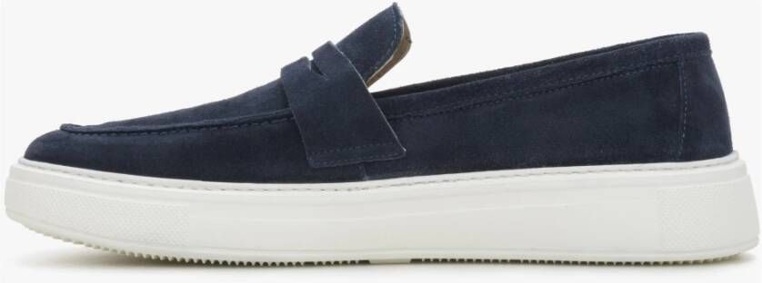 Estro Heren Navy Blue Echt Velours Slip-On Loafers Er00114389 Blue Heren