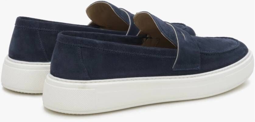 Estro Heren Navy Blue Echt Velours Slip-On Loafers Er00114389 Blue Heren