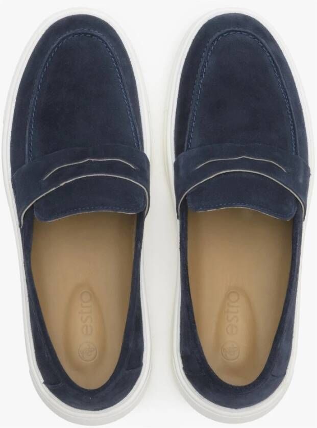 Estro Heren Navy Blue Echt Velours Slip-On Loafers Er00114389 Blue Heren