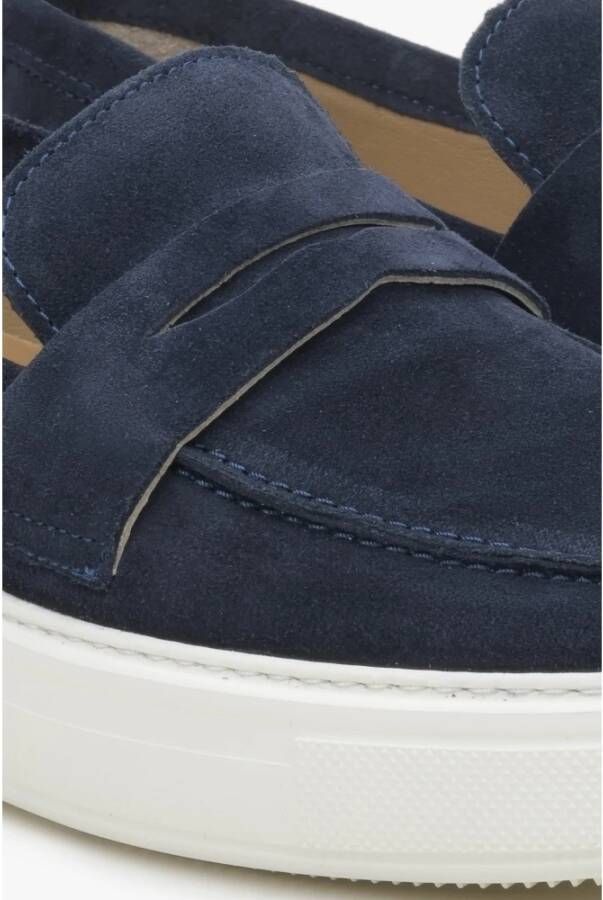 Estro Heren Navy Blue Echt Velours Slip-On Loafers Er00114389 Blue Heren