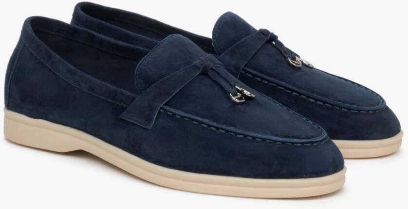 Estro Dames Marineblauwe Velours Loafers met een Decoratieve Kwast Blue Dames