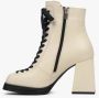 Estro Dames Beige Leren Blokhak Enkellaarzen met Veters Er00112017 Beige Dames - Thumbnail 8