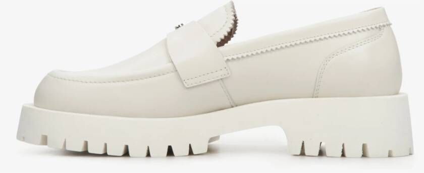 Estro Dames Lichtbeige Leren Loafers met een Chunky Zool Er00114644 Beige Dames