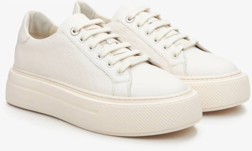 Estro Dames Lichtbeige Sneakers gemaakt van Echt Leer met Dikke Zool Er00114398 Beige Dames