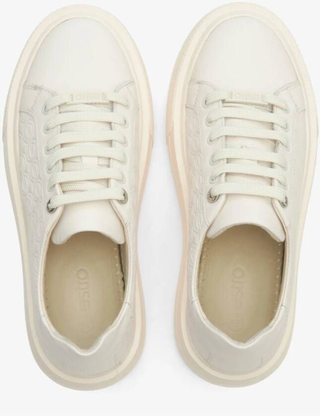 Estro Dames Lichtbeige Sneakers gemaakt van Echt Leer met Dikke Zool Er00114398 Beige Dames