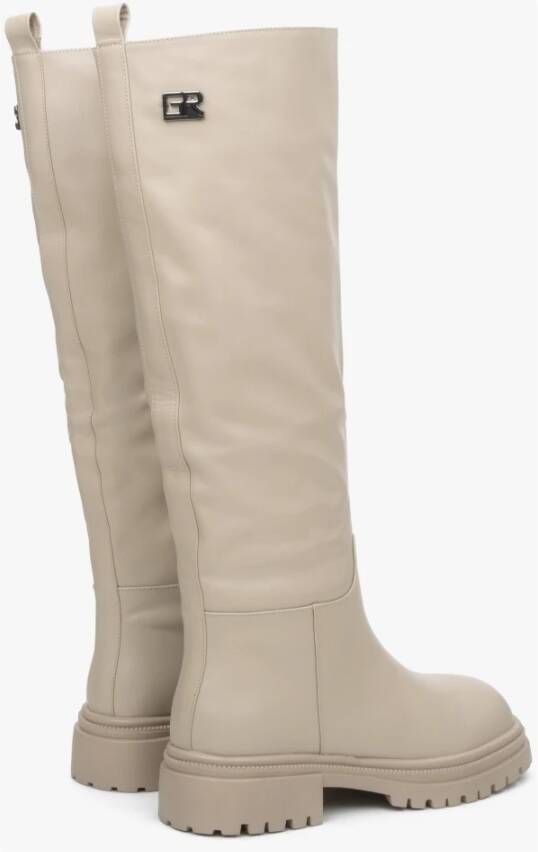 Estro Dames Lichtbeige Leren Winterlaarzen met Elastische Schacht Beige Dames