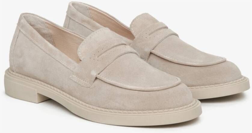 Estro Dames Beige Penny Loafers gemaakt van Echt Velours Er00114534 Beige Dames