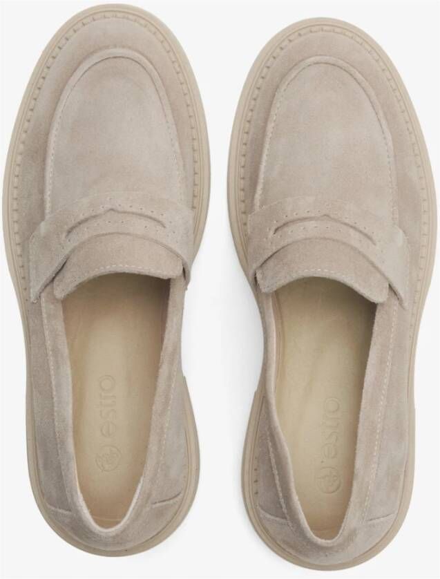 Estro Dames Beige Penny Loafers gemaakt van Echt Velours Er00114534 Beige Dames