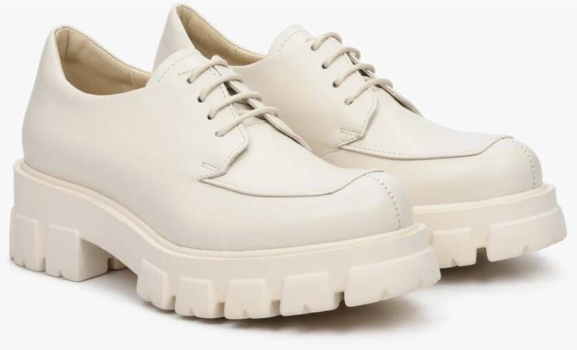 Estro Dames Licht Beige Veterschoenen van Echt Leer Er00112449 Beige Dames