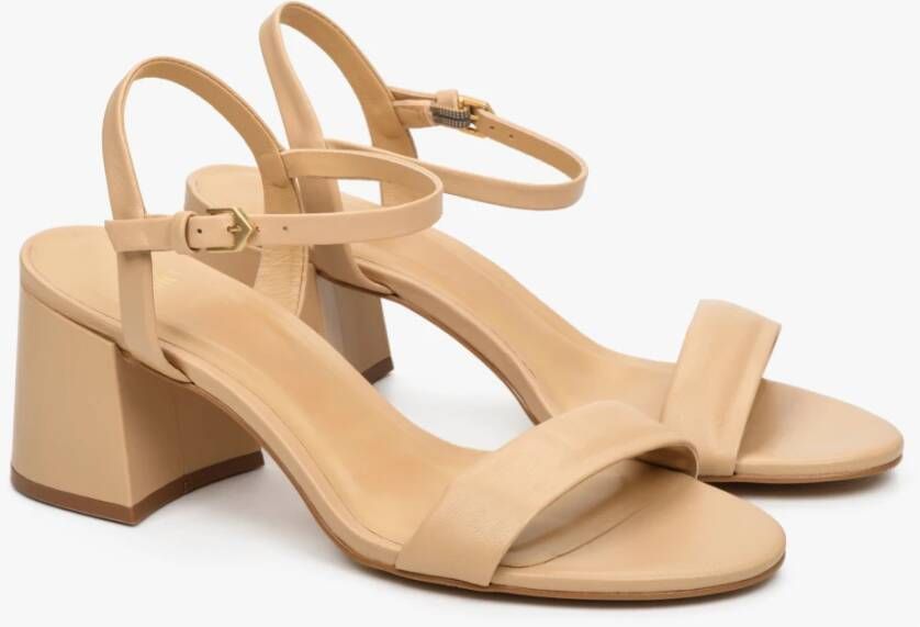 Estro Dames Blokhak Beige Sandalen gemaakt van Echt Leer Er00112883 Beige Dames