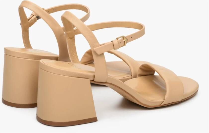 Estro Dames Blokhak Beige Sandalen gemaakt van Echt Leer Er00112883 Beige Dames