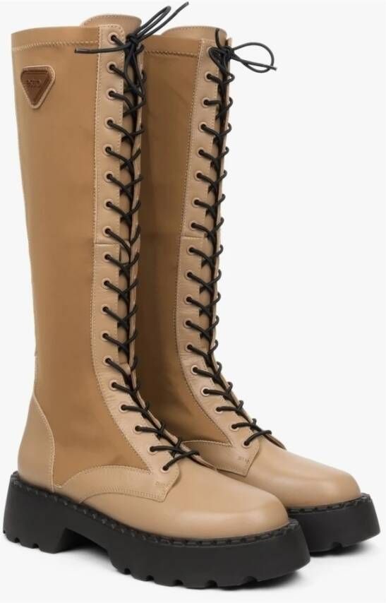 Estro Dames Bruin & Beige Veterschoenen met Elastisch Bovenwerk Er00112084 Beige Dames