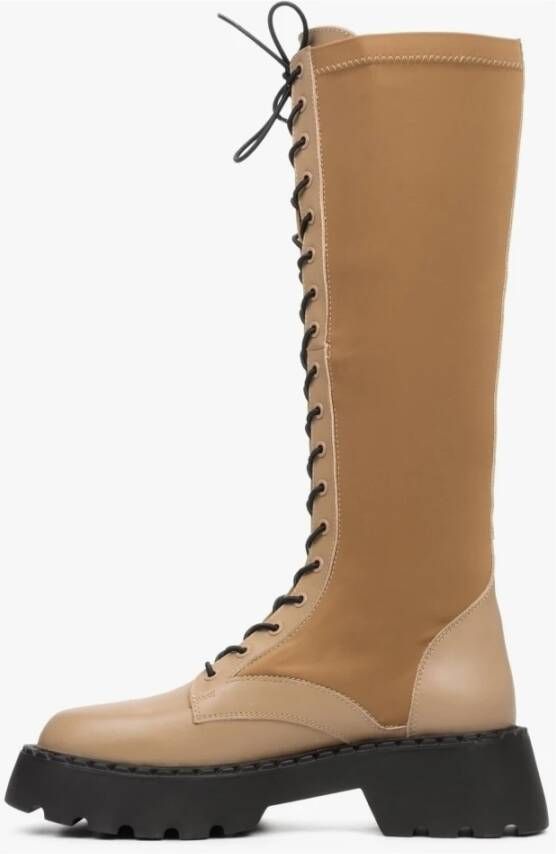 Estro Dames Bruin & Beige Veterschoenen met Elastisch Bovenwerk Er00112084 Beige Dames