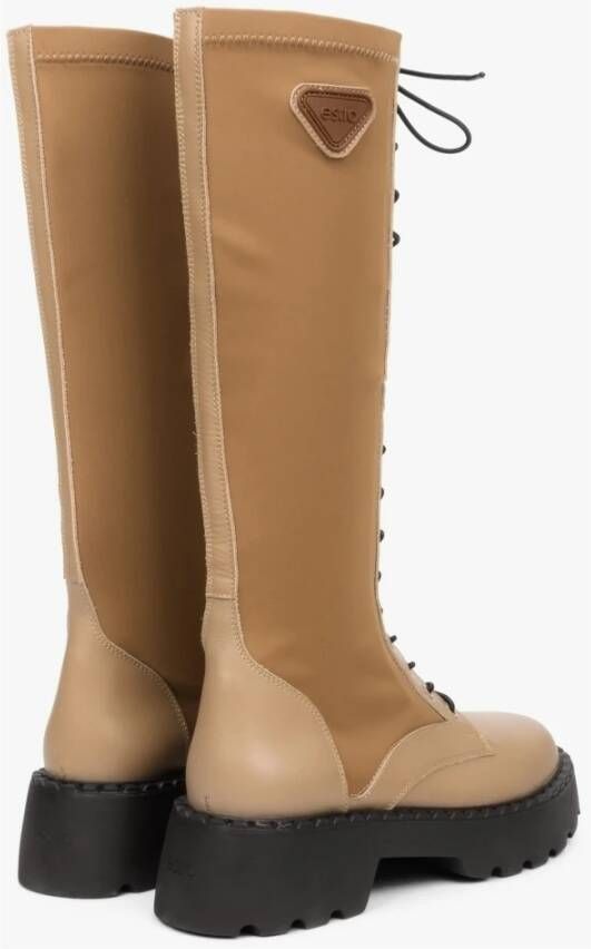 Estro Dames Bruin & Beige Veterschoenen met Elastisch Bovenwerk Er00112084 Beige Dames