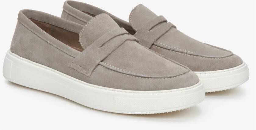 Estro Heren Grijs & Beige Echt Suède Slip-On Loafers Gray Heren