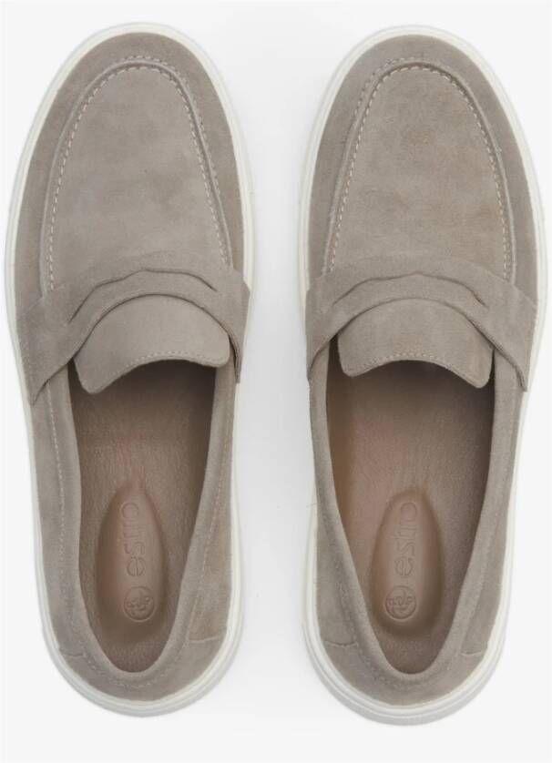 Estro Heren Grijs & Beige Echt Suède Slip-On Loafers Gray Heren